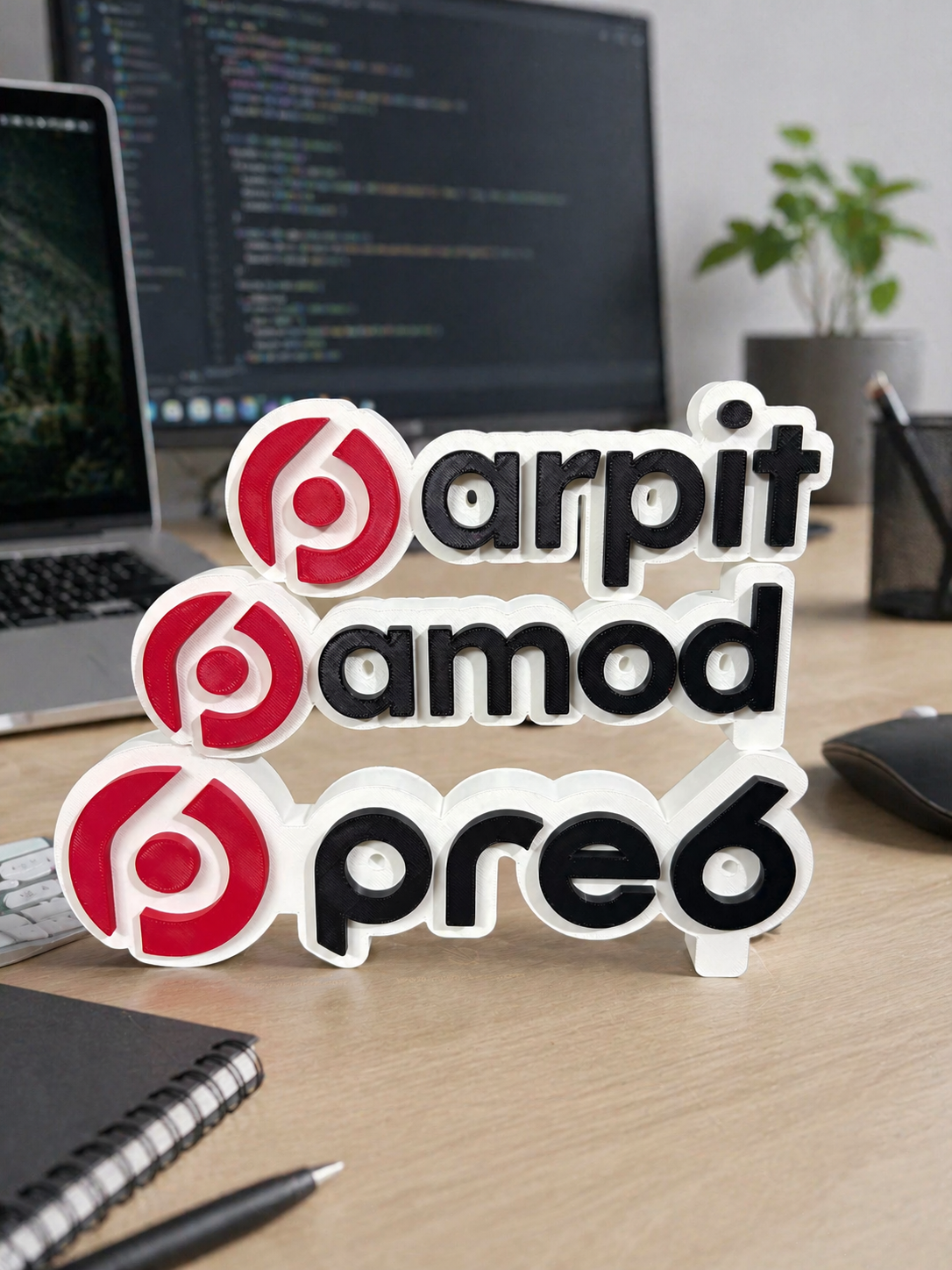 Stacked custom desk name signs