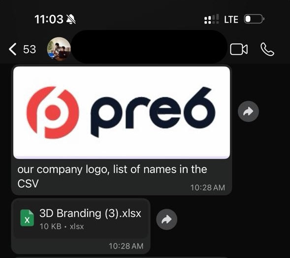 Logo and employee names shared over WhatsApp